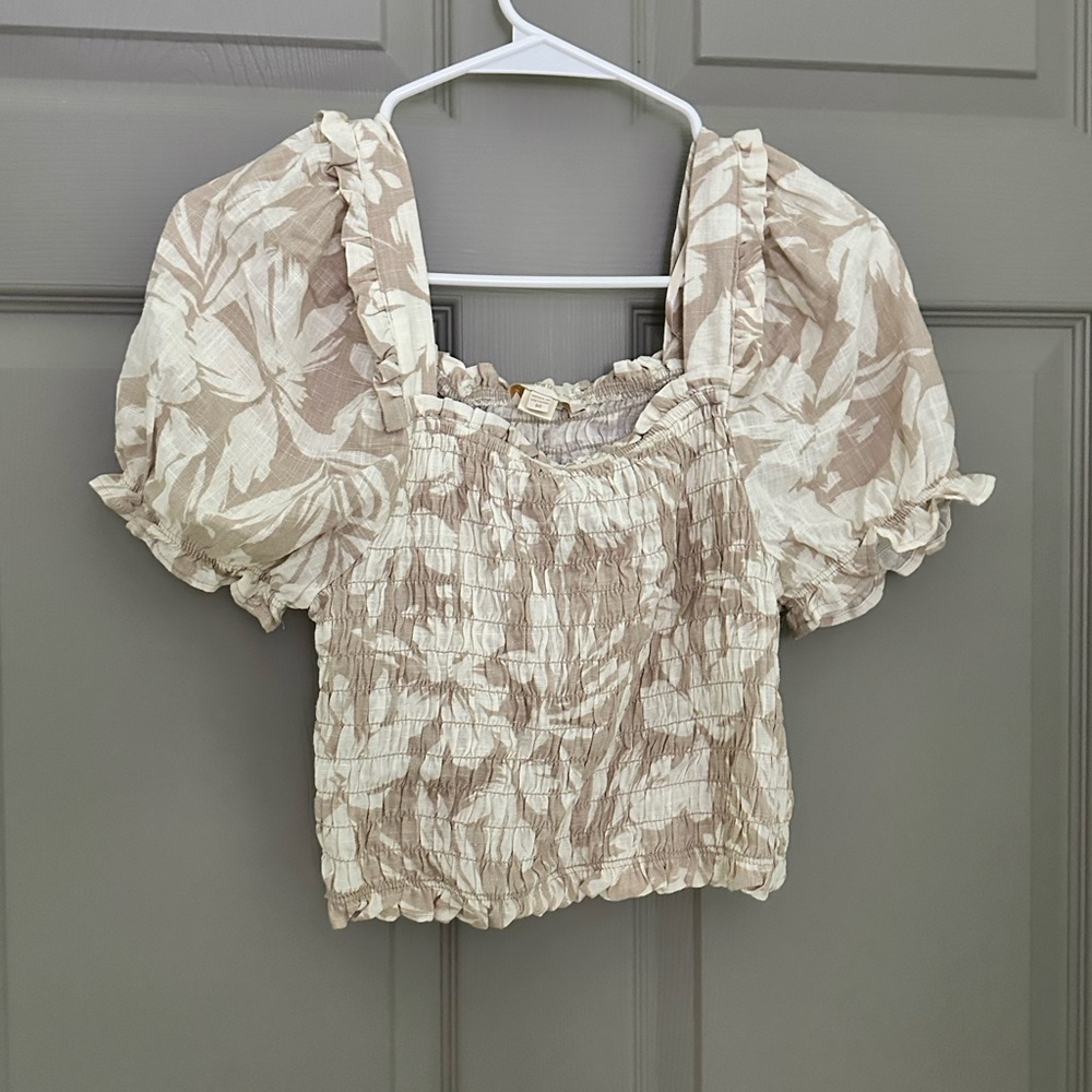 Smocked Square-Neck Puff Sleeve Top